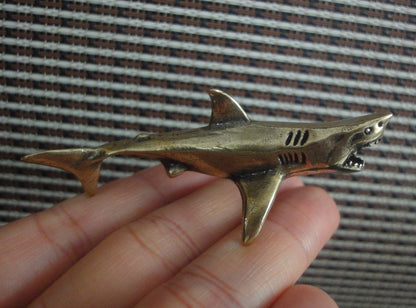 Solid Brass Mini Shark Statue Vintage Style Pure Copper Sea Animal Sculpture