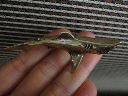 Solid Brass Mini Shark Statue Vintage Style Pure Copper Sea Animal Sculpture