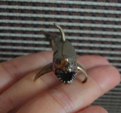 Solid Brass Mini Shark Statue Vintage Style Pure Copper Sea Animal Sculpture