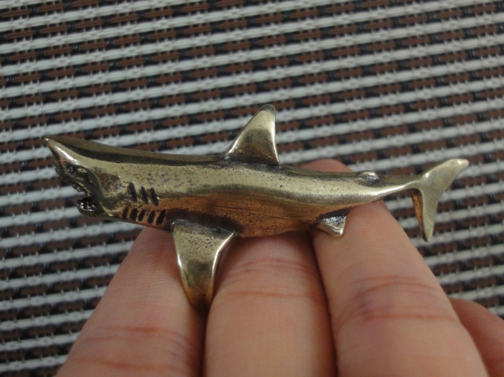Solid Brass Mini Shark Statue Vintage Style Pure Copper Sea Animal Sculpture