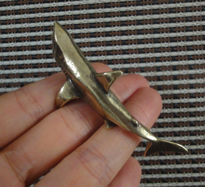 Solid Brass Mini Shark Statue Vintage Style Pure Copper Sea Animal Sculpture