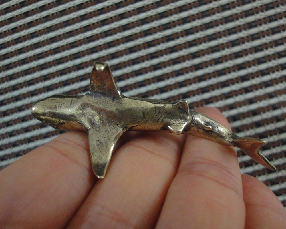 Solid Brass Mini Shark Statue Vintage Style Pure Copper Sea Animal Sculpture