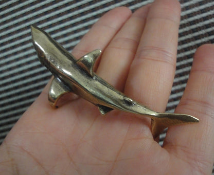 Solid Brass Mini Shark Statue Vintage Style Pure Copper Sea Animal Sculpture