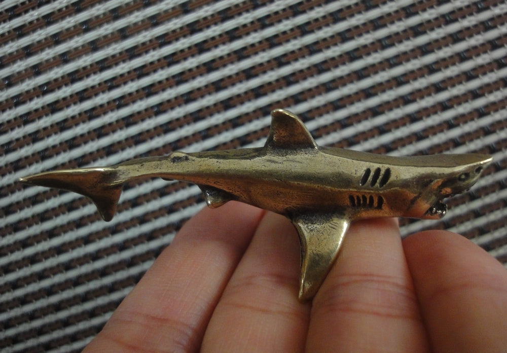 Solid Brass Mini Shark Statue Vintage Style Pure Copper Sea Animal Sculpture