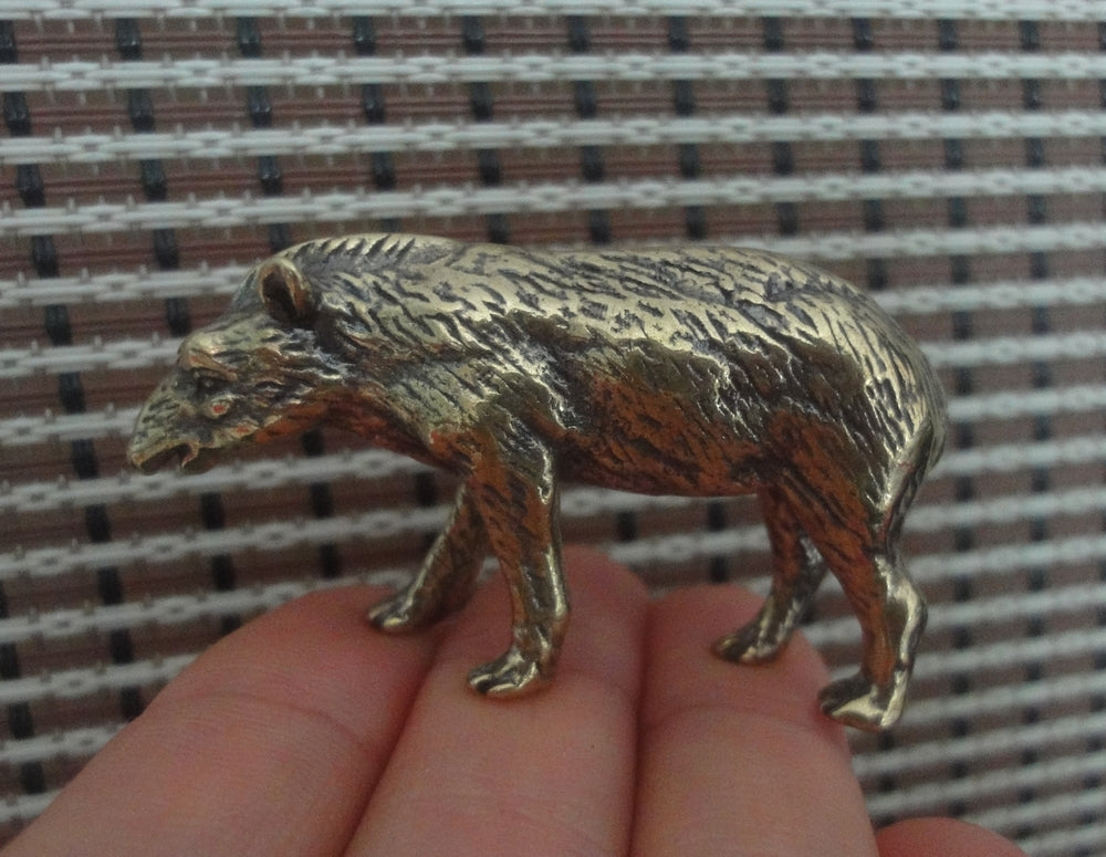 Solid Brass Small Wild Boar Figurine Vintage Style Animal Statue for Home Decor