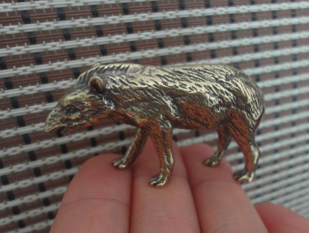 Solid Brass Small Wild Boar Figurine Vintage Style Animal Statue for Home Decor