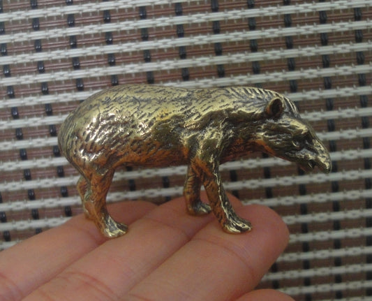 Solid Brass Small Wild Boar Figurine Vintage Style Animal Statue for Home Decor