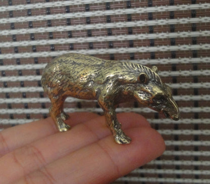 Solid Brass Small Wild Boar Figurine Vintage Style Animal Statue for Home Decor