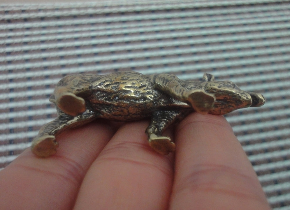 Solid Brass Small Wild Boar Figurine Vintage Style Animal Statue for Home Decor