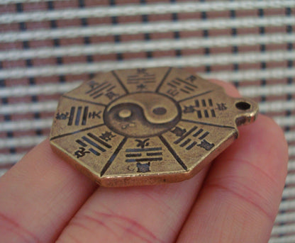 Vintage Style Solid Brass Bagua FengShui Pendant for Home and Bags Decor