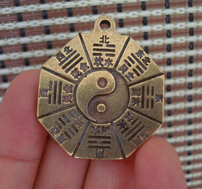 Vintage Style Solid Brass Bagua FengShui Pendant for Home and Bags Decor
