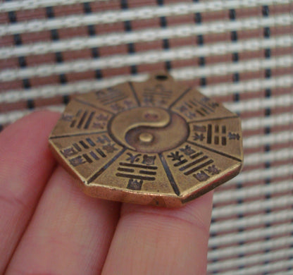 Vintage Style Solid Brass Bagua FengShui Pendant for Home and Bags Decor
