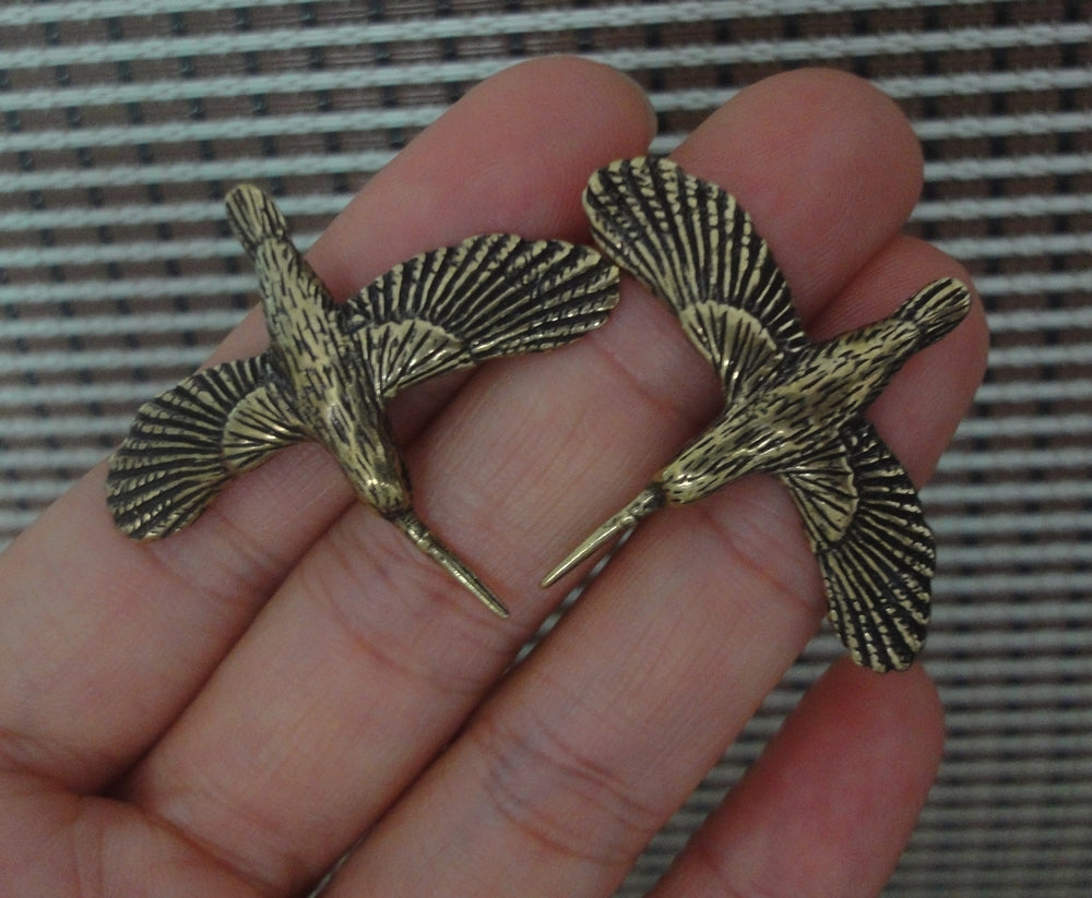 Pair of Solid Brass Hummingbird Couples Figurines Statues for Wedding Gifts