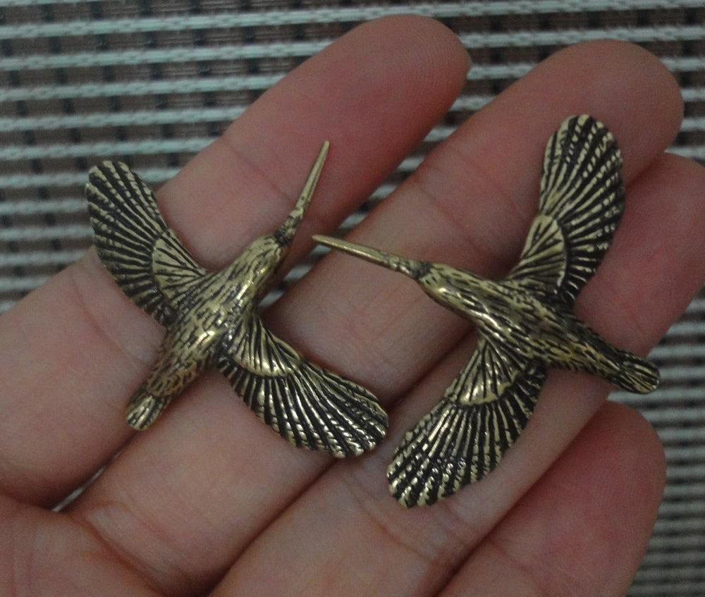 Pair of Solid Brass Hummingbird Couples Figurines Statues for Wedding Gifts