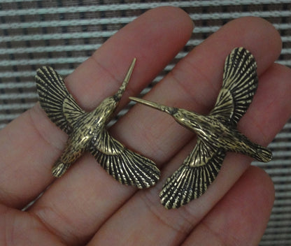 Pair of Solid Brass Hummingbird Couples Figurines Statues for Wedding Gifts