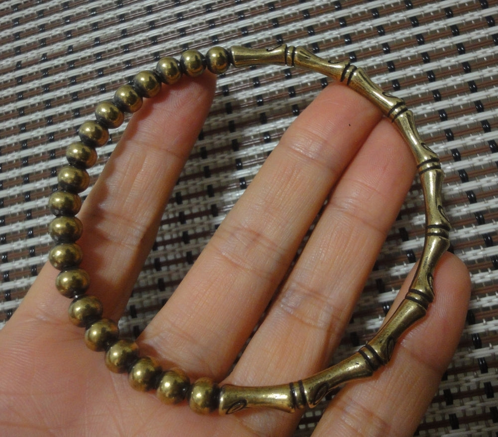 Retro Large Solid Brass Bamboo Joint with Beads Women Bangle-65MM