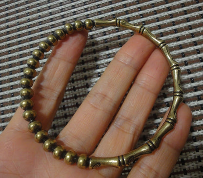 Retro Large Solid Brass Bamboo Joint with Beads Women Bangle-65MM