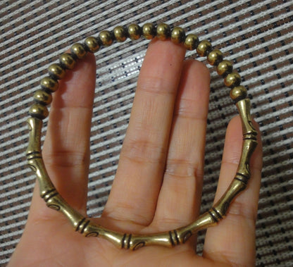 Retro Large Solid Brass Bamboo Joint with Beads Women Bangle-65MM