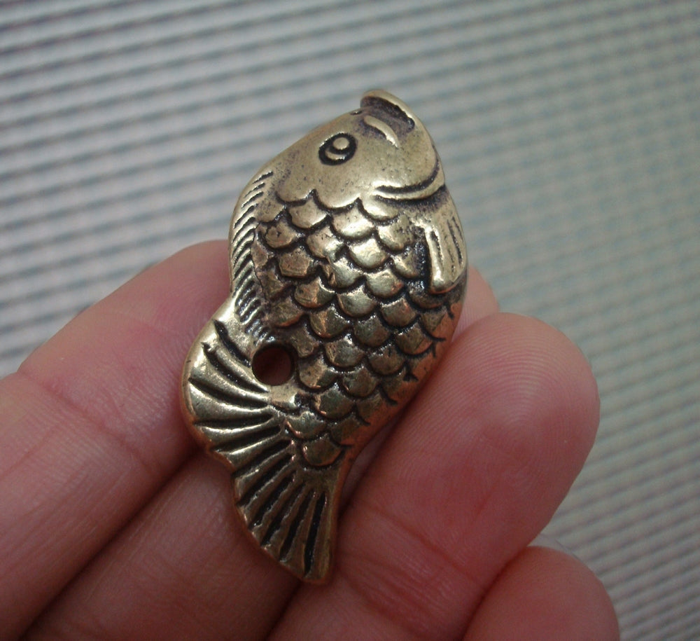 Solid Brass Koi Fish Charm Pendant Vintage Style Statue Ornament