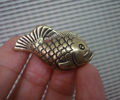 Solid Brass Koi Fish Charm Pendant Vintage Style Statue Ornament