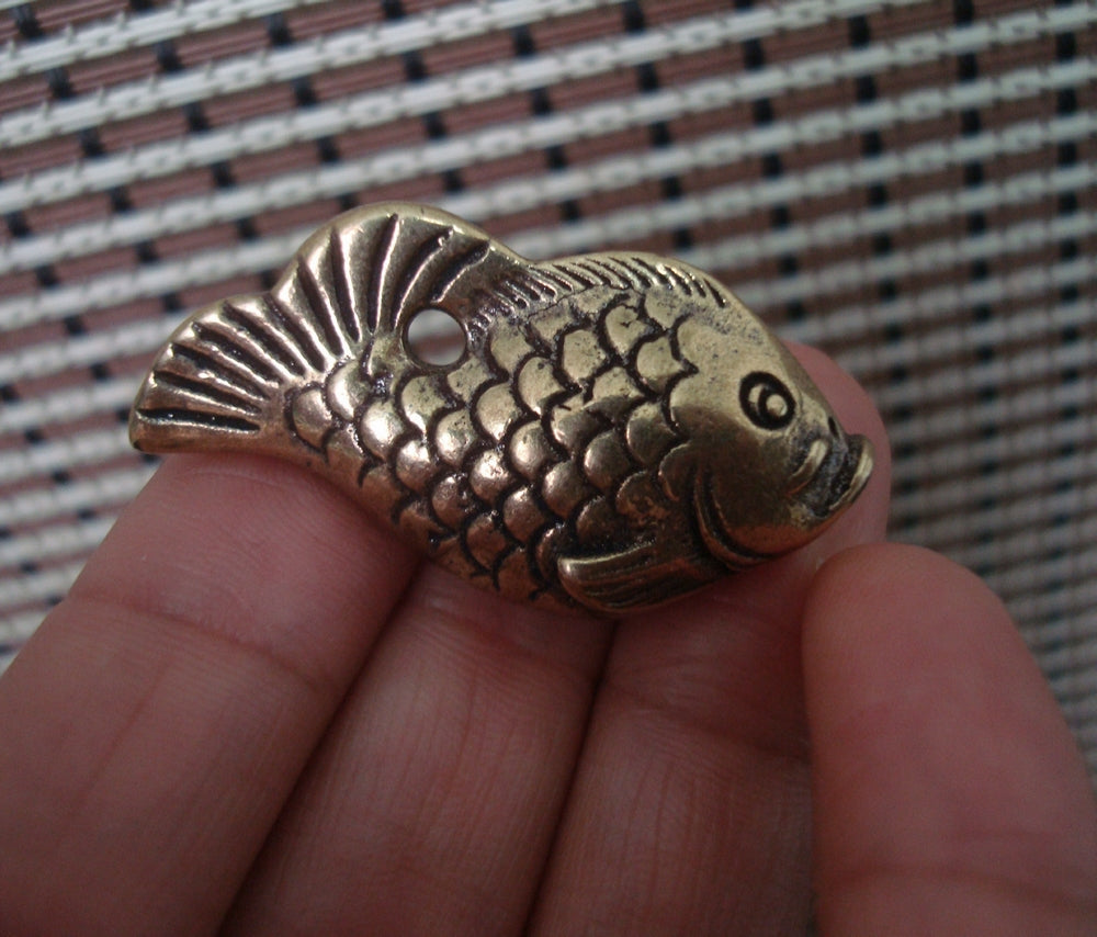 Solid Brass Koi Fish Charm Pendant Vintage Style Statue Ornament