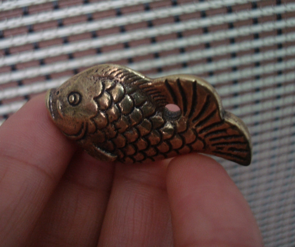 Solid Brass Koi Fish Charm Pendant Vintage Style Statue Ornament