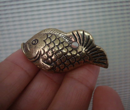 Solid Brass Koi Fish Charm Pendant Vintage Style Statue Ornament