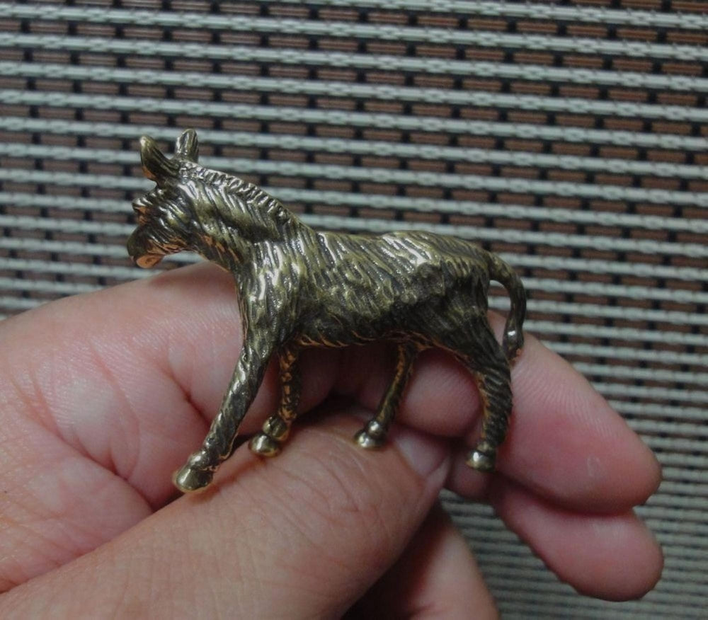 Artisan Brass Donkey Figurine - Handcrafted Rustic Decor for Home & Office