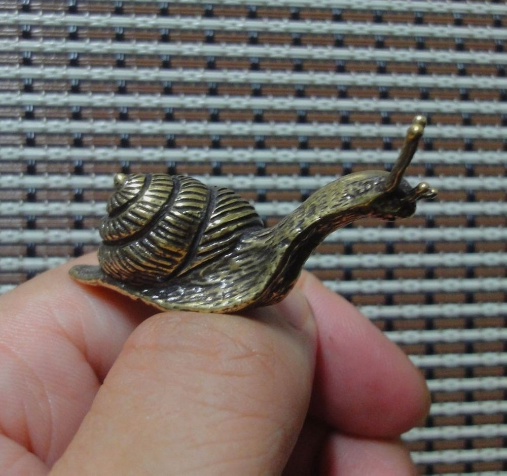 Solid Brass Two-horned Snail Figurine Statue for Home Garden Decor