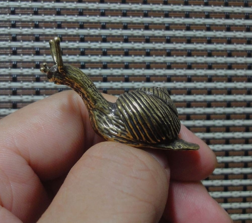 Solid Brass Two-horned Snail Figurine Statue for Home Garden Decor