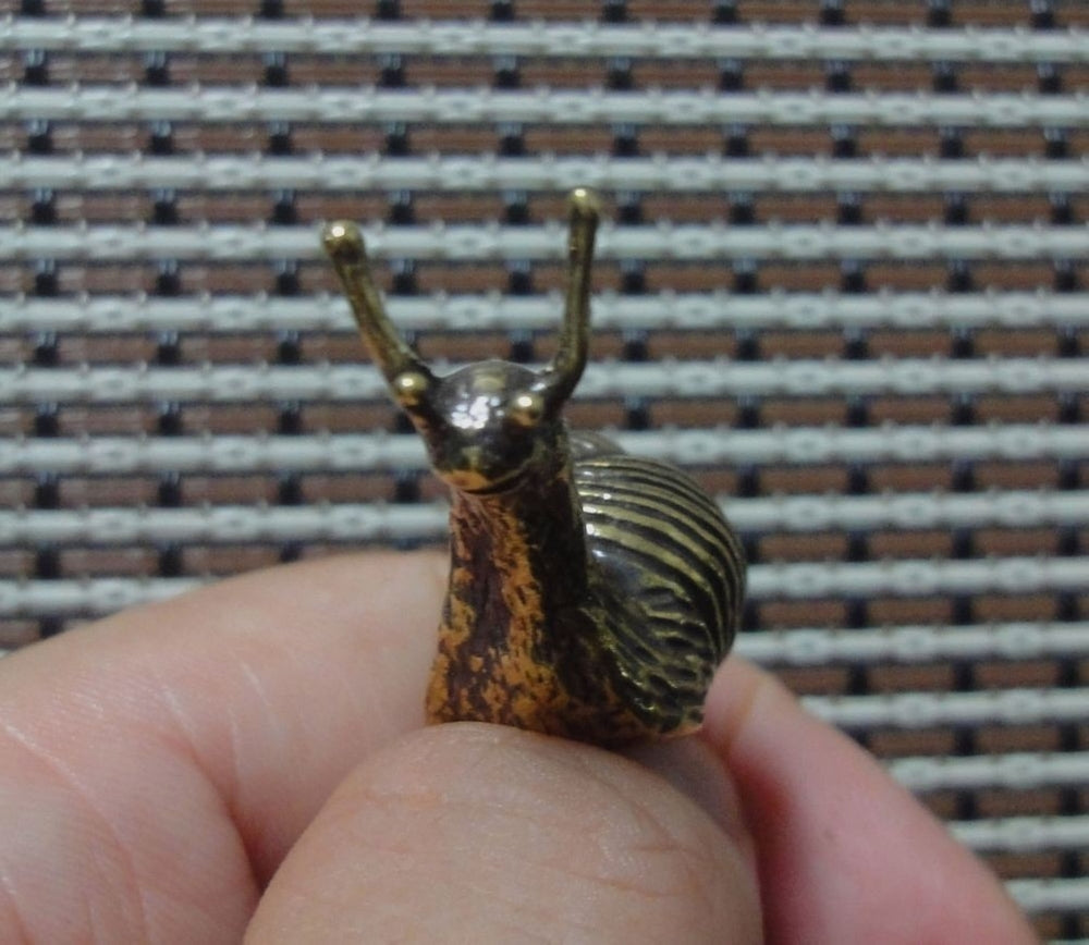 Solid Brass Two-horned Snail Figurine Statue for Home Garden Decor
