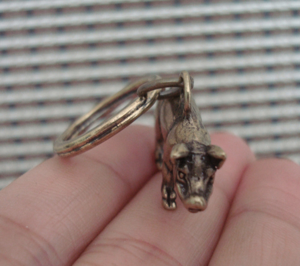 Vintage Style Brass Pig Figurine Keychain Pendant