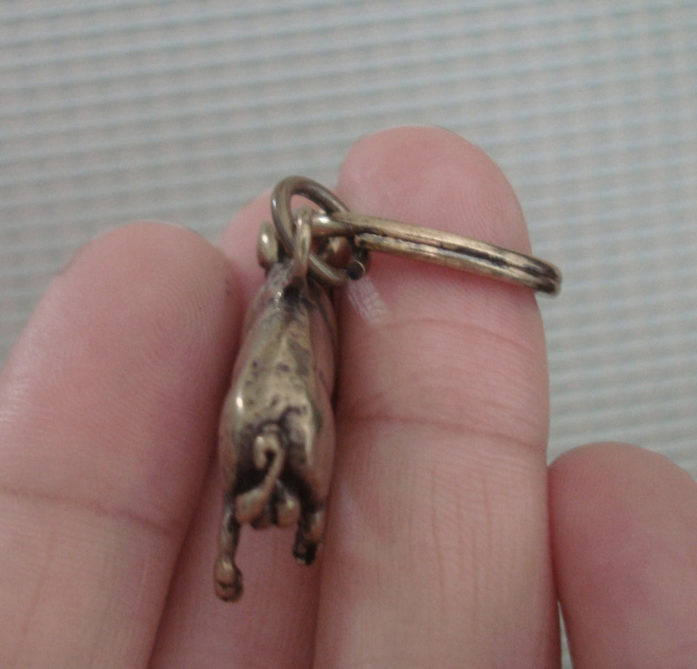 Vintage Style Brass Pig Figurine Keychain Pendant