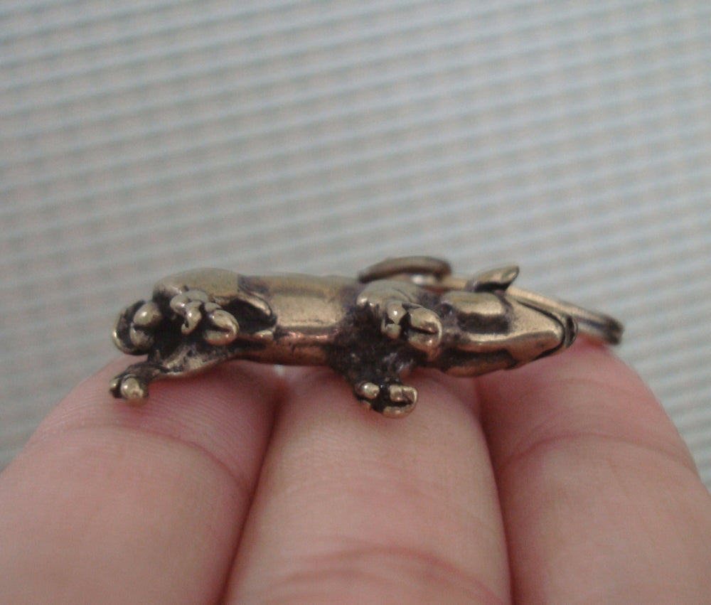 Vintage Style Brass Pig Figurine Keychain Pendant