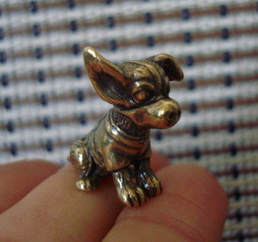 Vintage Brass Cute Puppy Dog Figurine Chihuahua Ornament