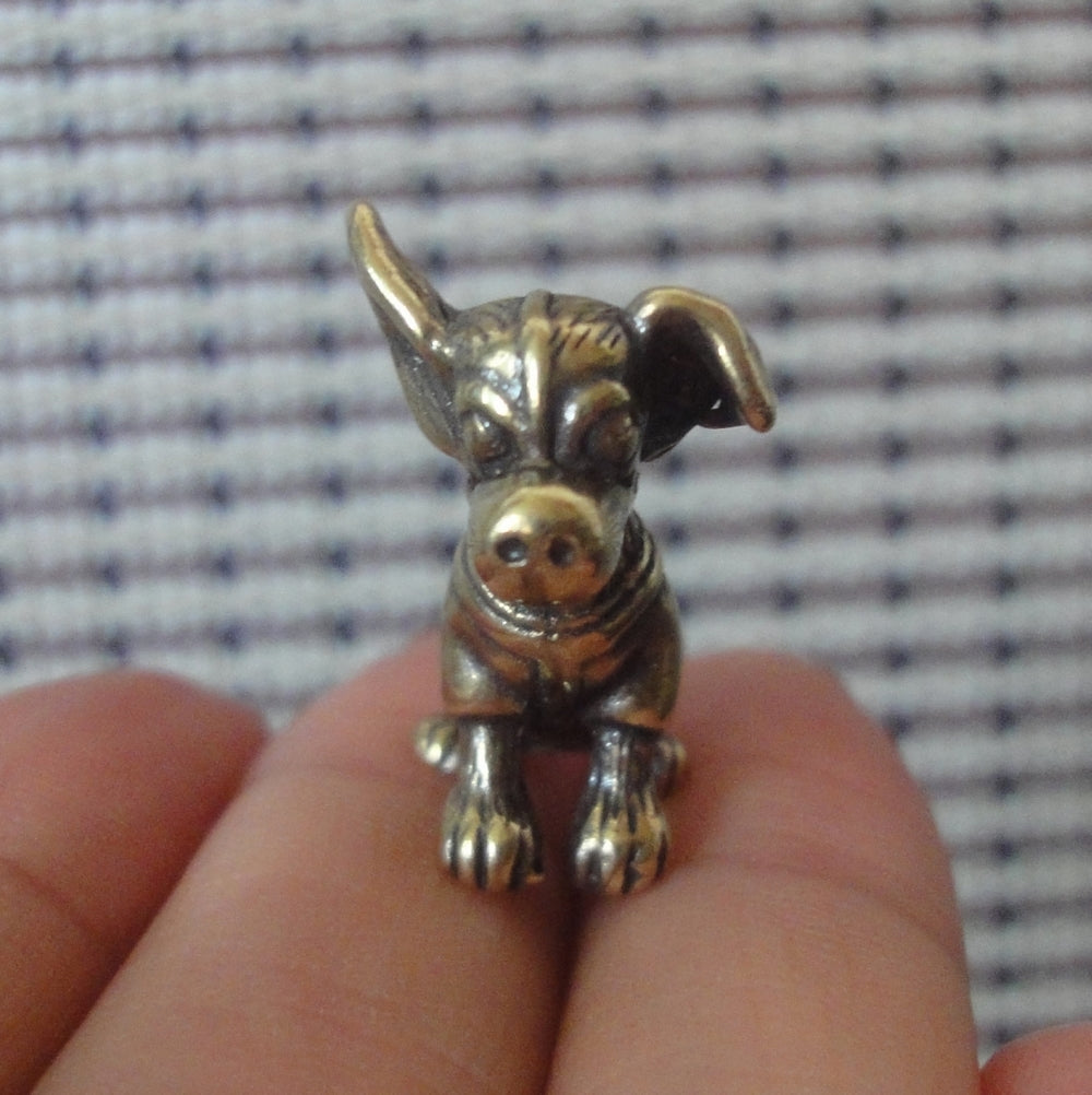 Vintage Brass Cute Puppy Dog Figurine Chihuahua Ornament