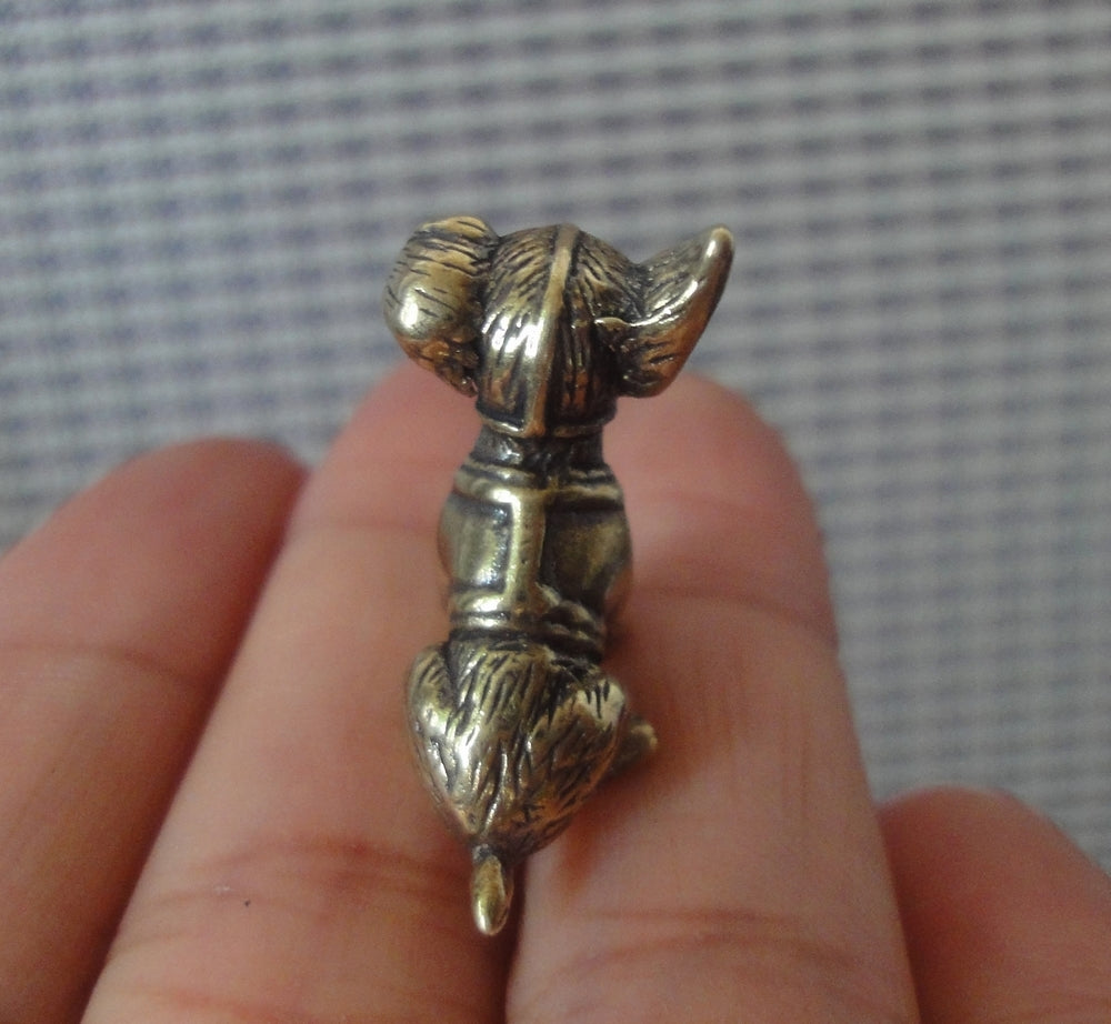 Vintage Brass Cute Puppy Dog Figurine Chihuahua Ornament