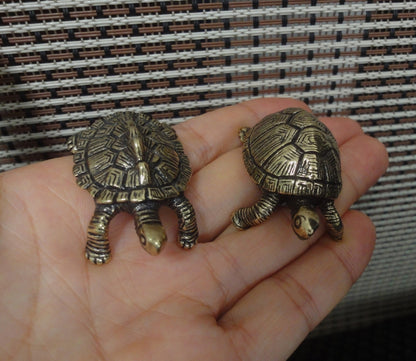 Pair of Vintage Style Solid Brass Longevity and Money Turtles Figurines Statues