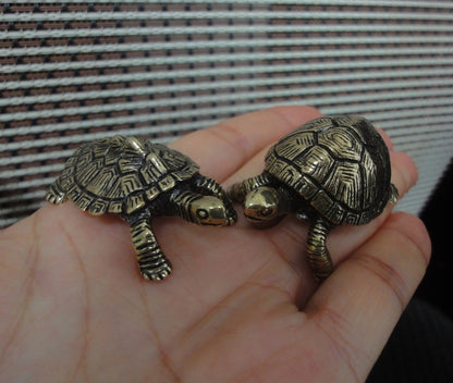 Pair of Vintage Style Solid Brass Longevity and Money Turtles Figurines Statues