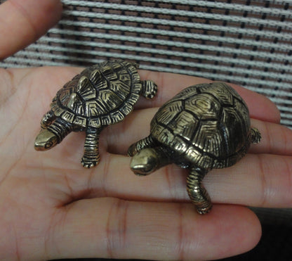 Pair of Vintage Style Solid Brass Longevity and Money Turtles Figurines Statues
