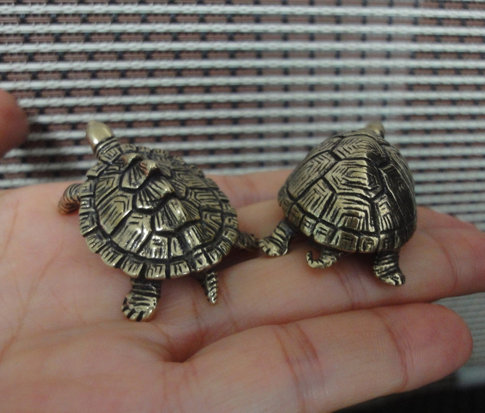 Pair of Vintage Style Solid Brass Longevity and Money Turtles Figurines Statues