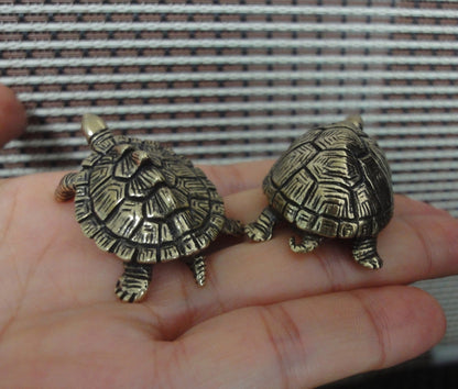 Pair of Vintage Style Solid Brass Longevity and Money Turtles Figurines Statues