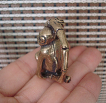 Solid Brass Monkey-in-Ring Pendant Vintage Style Statue Ornament