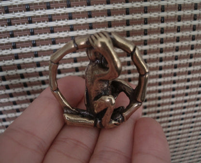 Solid Brass Monkey-in-Ring Pendant Vintage Style Statue Ornament