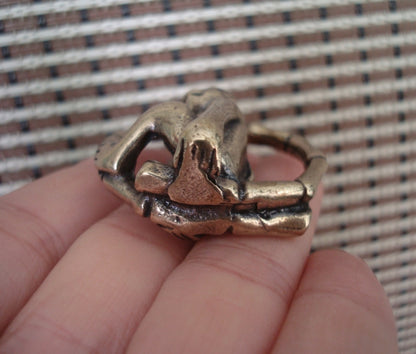 Solid Brass Monkey-in-Ring Pendant Vintage Style Statue Ornament