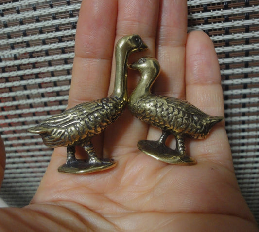 Pair of Solid Brass Goose and Duck Statues for Home Garden Decor