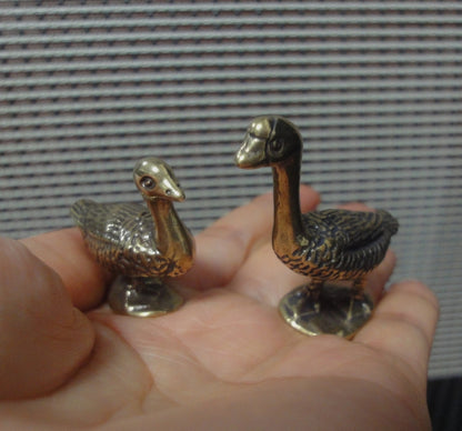 Pair of Solid Brass Goose and Duck Statues for Home Garden Decor