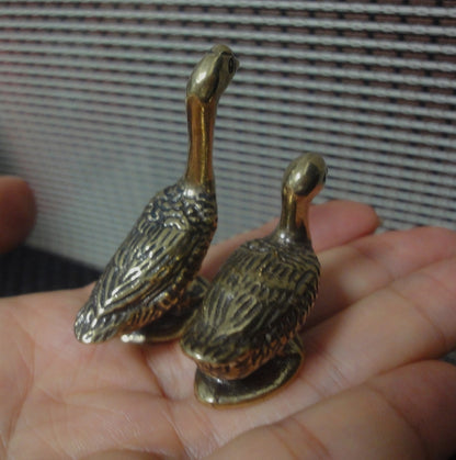 Pair of Solid Brass Goose and Duck Statues for Home Garden Decor