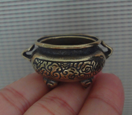 Vintage Style Small Brass Three Feet Incense Burner Handles Censer