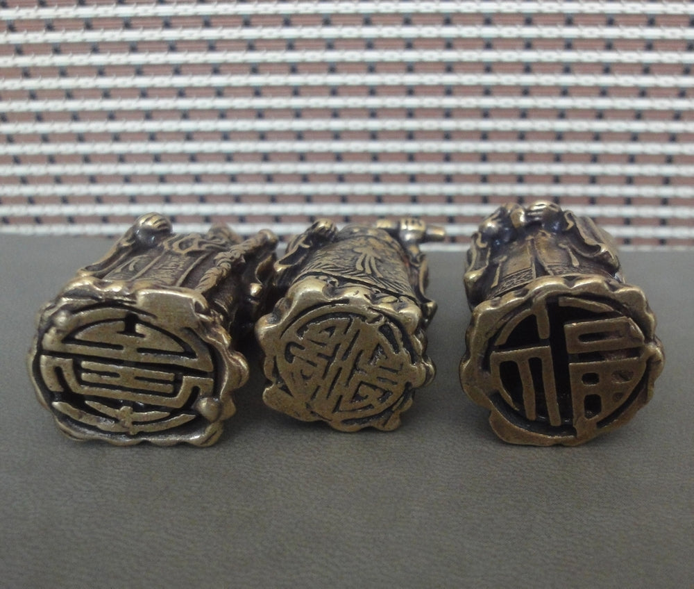 3Pcs Chinese Brass "FuLuShou" Statues Life Mammon Longevity Wealth Buddhas